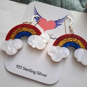 Rainbow Glitter Earrings- Sterling Silver Hooks